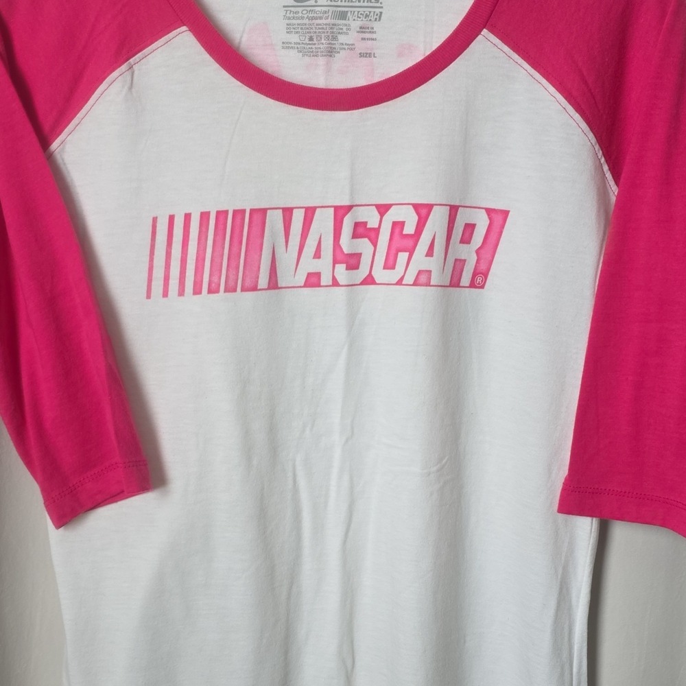 Chase Authentics NASCAR Auto Racing Pink White T-shirt Size L